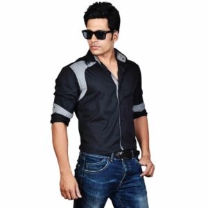Men's Designer Black Shirt with Shoulder Detail