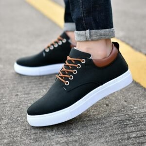 Black Canvas Sneakers with White Sole
