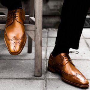 Black Lace-Up Casual Shoes with Brown Accent
