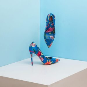 Blue Floral Print Pointed-Toe Pumps