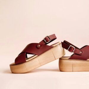 Women's Burgundy Leather Ankle-Strap Sandals