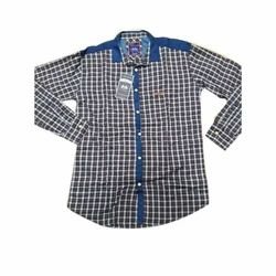 Men's Grey and Blue Small Check Button-Down
