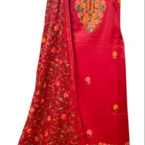 Bright Red Salwar Kameez with Gold Neck Embroidery