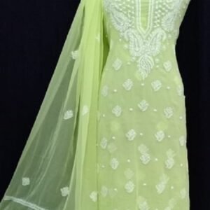 Vibrant Lime Green Suit with Floral Appliqué Work