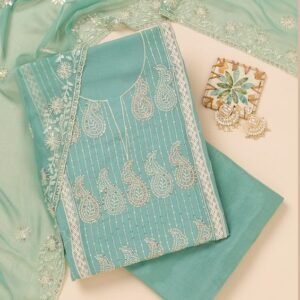 Sea Green Dress Material with Paisley Thread Work