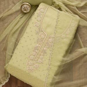 Pale Yellow Semi-Stitched Suit with Small Motif Embroidery